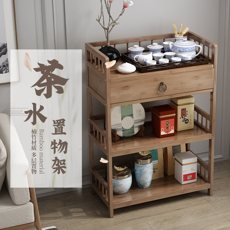 Commercial Kitchen Ceiling - 竹と木の棚、移動可能なリビングルームの床から天井までの竹製カート、キッチン収納キャビネット、多層のシンプルなティーシェルフ