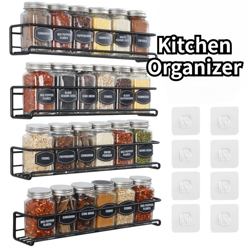 Commercial Kitchen Shelving - 2個セット キッチンスパイスラック 金属製 壁掛け収納ラック 穴あけ不要 ソースオーガナイザー