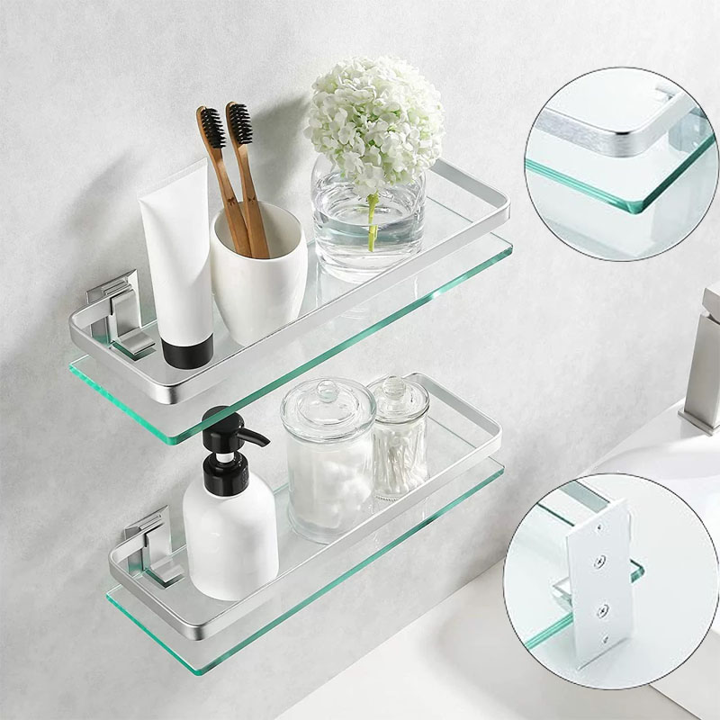 Commercial Kitchen Shelving - ボアキッチン収納整理浴室スパイスラックオーガナイザー正方形ガラス棚キッチンアクセサリー整理器具