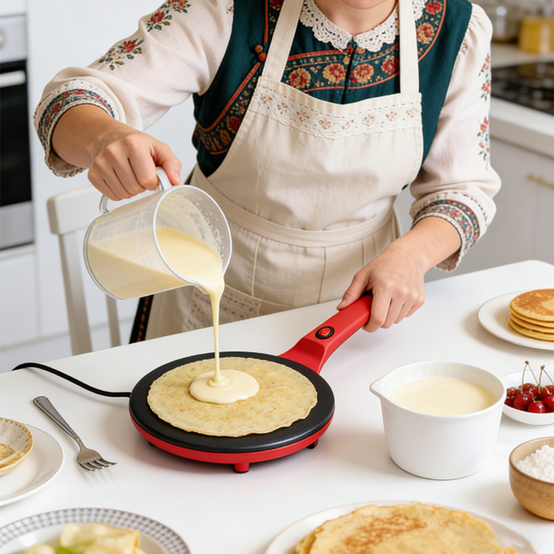 Crepe Maker Griddle - 片面加熱式電気クレープメーカー 家庭用 火傷防止ハンドル付き ノンスティック キッチン電気グリドル パンケーキマシン