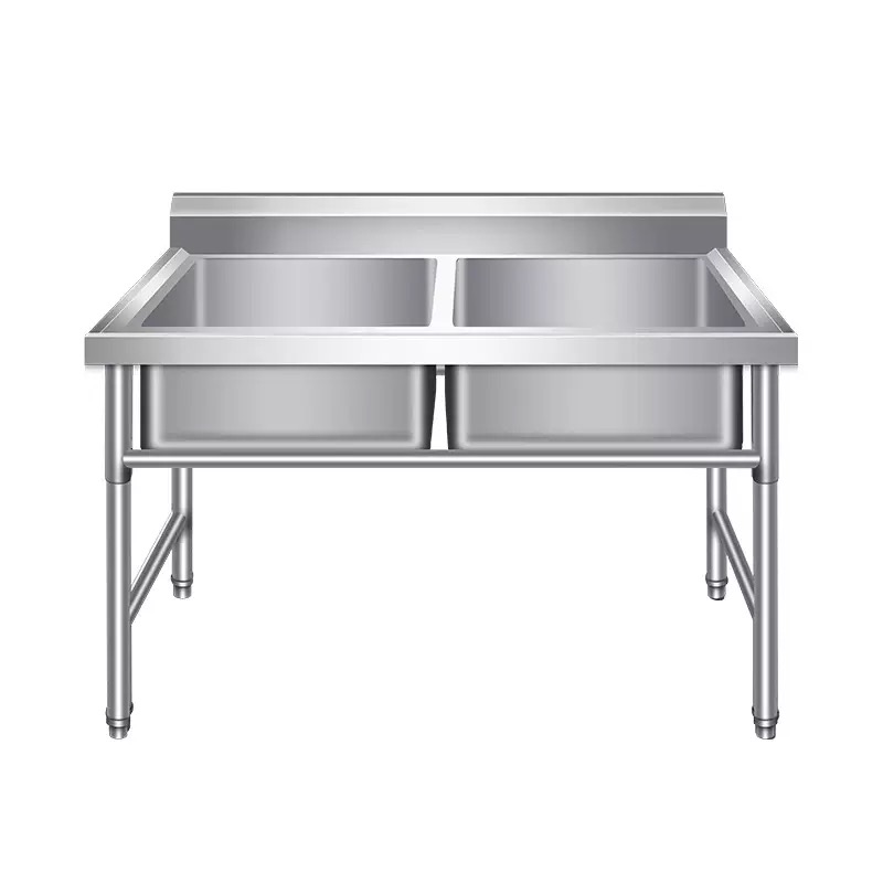 Commercial Kitchen Sink - 業務用厨房ステンレス製作業台（ダブルシンク付き）