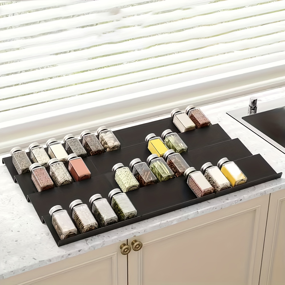 Commercial Kitchen Shelving - 6個入り拡張可能なスパイス引き出しオーガナイザー、耐久性のあるプラスチック製キャビネット＆棚収納ラック（キッチン、作業場、パントリー用）