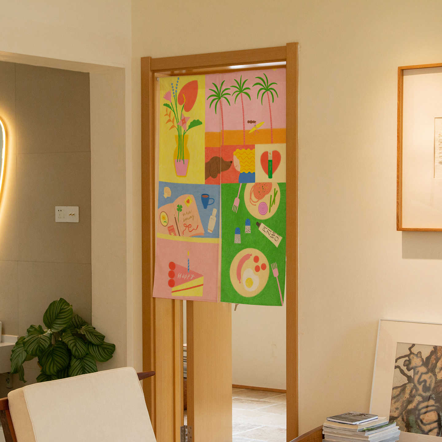 VIKAMA 手描きトロピカル風のれん ドアカーテン ロッド - Commercial Kitchen Ceiling のレビューと価格