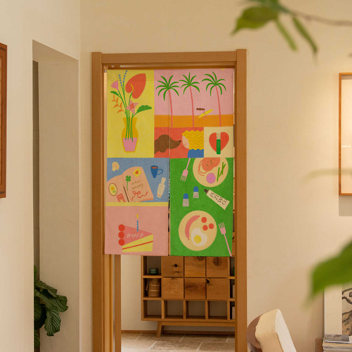 VIKAMA 手描きトロピカル風のれん ドアカーテン ロッド - Commercial Kitchen Ceiling のレビューと価格